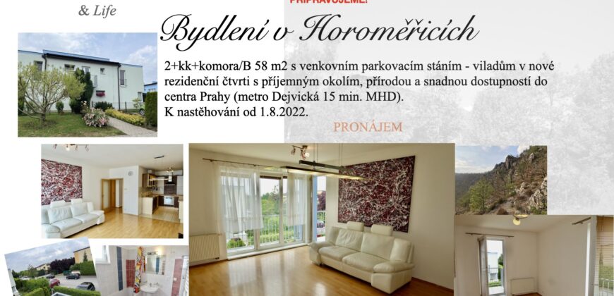 Prostorný, slunný byt 2+kk 58m2/B, moderní novostavba v zeleni – viladům Horoměřice P-Z