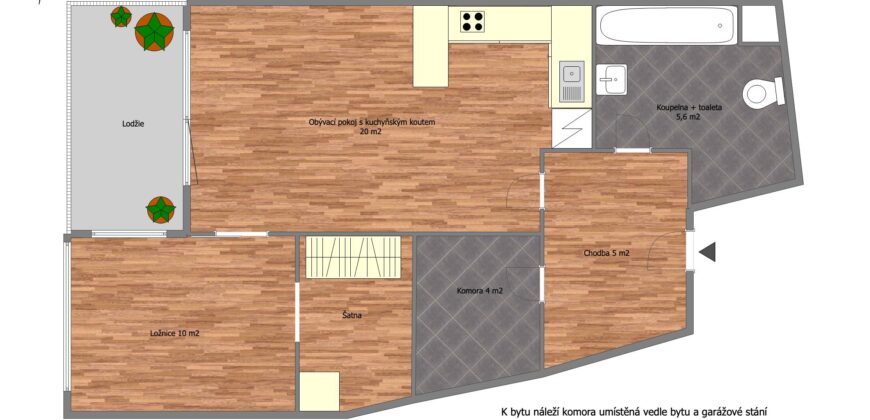 2+kk+komora+šatna 50 m2/L/GS + další komora u bytu – novostavba v příjemném prostředí – projekt  Kaskády Barrandov ul. Baarové P5